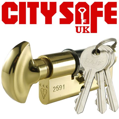 Brass 3* Kitemarked Thumb Turn Euro Cylinders