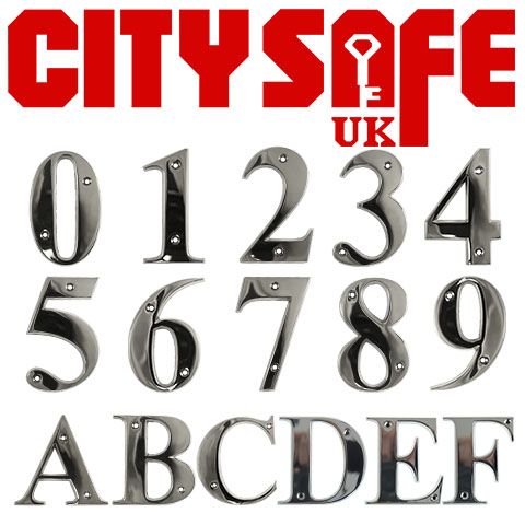 Polished Chrome 3 Inch Bevelled Edge Door Numbers and Letters