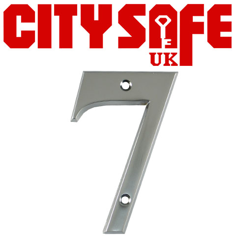 Polished Steel Door Number 7 - Small 50mm Height House Numeral Plaque Sign